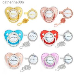 Pacifiers# Luxury Bling Baby Pacifier Clips Rhinestone Baby Dummy Silicone Baby Soother with Chain Baby Shower Gifts Twins Prince PrincessL231104