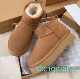 Classic Mini Platform Snow Boots Winter Ankle For Women Thick Leather Warm Fluffy Booties With Fur