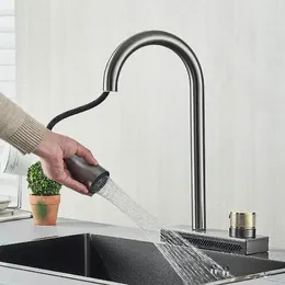 Kitchen Faucets Stainless Steel Faucet Pull-Out Type For Sink And Cold Water Non-Digital 1/2 Inch Pipe Rainfall Waterfall Acces