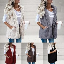 Women's Vests Women Lambwool Fleece Warm Sleeveless Pocket Jackets Waistcoat Stitching Coats Mujer O Neck Reversible