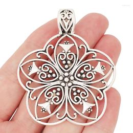 Pendant Necklaces 2 X Tibetan Silver Large Filigree Flower Charms Pendants For DIY Necklace Jewelry Making Findings Accessories 65x53mm
