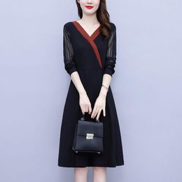 Casual Dresses Spring 2023 Large Size Women's Long Sleeve French V-Neck Dress Fashion Hit Colour Slim Female Korean Clothing Z076