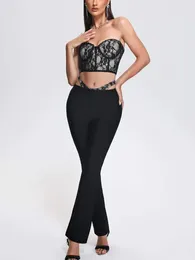 Women's Two Piece Pants BEVENCCEL 2023 Sexy Strapless Lace Tight Bandage 2 Set Elegant Black Short Top Nightclub Party