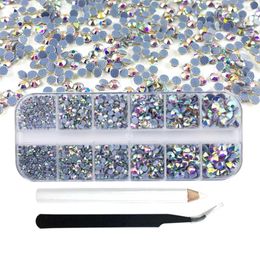 Nail Art Decorations 12Grid/Box SS6-SS30 Glass Strass Crystal Fix Rhinestones Iron On Stones Flatback Clear For Wedding Dress