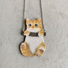 Chains Cross-border European And American Style Personalized High-end Animal Necklace Wood Printing Kitten Gorilla Creative