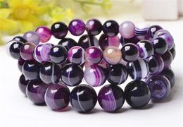 Strand 8MM Natural Purple Agate Bracelet Energy Gemstone Stretch Beaded For Women Gift Jewellery