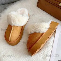 Slippers Litfun Fur Snow Boot Women Mini Winter Short Furry Cotton Waterproof Natural Wool Boots Lined Ankle Warm Flat Shoes T231104