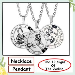 Catsuit Costumes Fashion Jewellery the 12 Signs of the Zodiac Pendants Men Women Boy Girl Stainless Steel Necklace for Couples Gift
