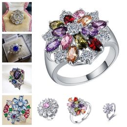 Fashion Jewelry Jewel Ring Silver Water Drop Pear shaped Flower Snowflake Simple Style Ring
