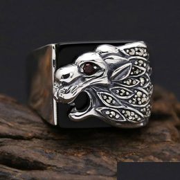 Band Rings 925 Sterling Thai Sier Men Domineering Lion Ring Gift Vintage Punk Rock Drop Delivery Jewelry Ring Dhgr2