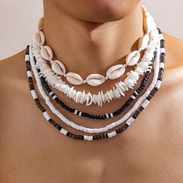 Pendant Necklaces KunJoe 5pcs/set Bohemian Natural Shell Wood Beaded Choker Necklace For Men Vintage Soft Clay Tribal Surfer Jewelry