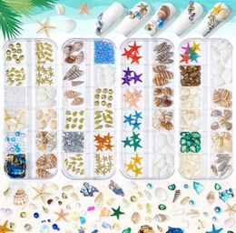 12 latticeBox Sea Blue Style Nail Art Decorations Kit Mix Starfish Aurora Shell Flake Conch Pearl Rivets Marine Summer Nail Adorn5426194