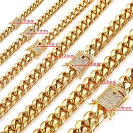 Chains 6-18MM Miami Cuban Chain Iced Out Clasp Stainless Steel Hip Hop Necklace Jewellery Gift For Men