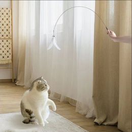 Cat teasing rod, with suction cup, long rod retractable elastic wire feather teasing rod black and white