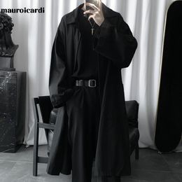 Men's Trench Coats Mauroicardi Autumn Long Black Oversized Coat Men Sleeve Loose Dark Academia Aesthetic Fashion without Buttons 2023 230404