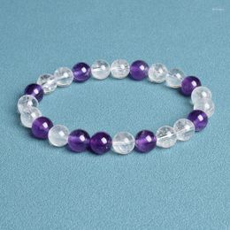 Strand Trendy Crystal Bracelet Amethyst And Clear Beads Bracelets Stretch Natural Stone Bangle Healing Women Jewelry Reiki Gift