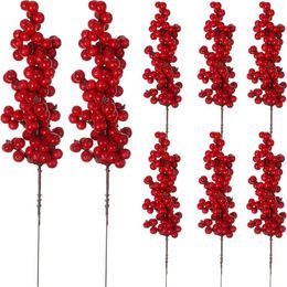 Decorative Flowers 8pcs Artificial Red Berry Stems Winter Holly Berries Craft Picks Floral Arrangement For Christmas Tree DIY Decorations