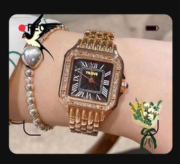 Popular Small Dial Women Lovers Watch Japanese Movement Quartz Clock business casula Stainless Steel Band Roman Tank Dial Diamonds Ring Bracelet Watches