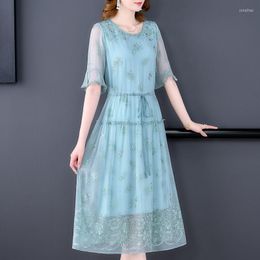 Party Dresses 2023 Temperament Mid-Length Floral Mulberry Silk Dress High-End Embroidered Spring And Summer Women's Clothing H758