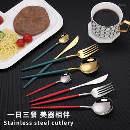 Dinnerware Sets Portuguese Stainless Steel Knife Fork Spoon Tableware Set With High Aesthetic Value Four Piece Golden Home Western Resta