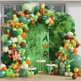 Other Event Party Supplies 149pcs Jungle Dinosaur Birthday Balloons Arch Garland Kit Retro Green Orange Latex Balloon Baby Shower Boy Dino Decoration 230404