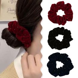 Autumn Winter Dot Velvet Hair Scrunchies Hairbands Shiny Starry Dots Velour Hair Rope Ponytail Holder Hair Tie Women Headwear