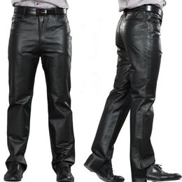 M-7xl Plus Size Fashion Leather Pants Motorcycle Pants Men Genuine Leather Straight Men's Flat Zipper Regular250G