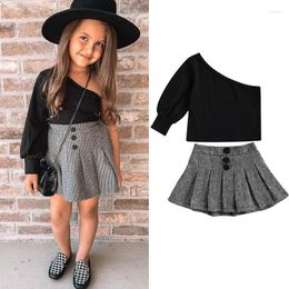 Clothing Sets 1-6 Years Toddler Girl Casual Oblique Shoulder Tops T-Shirt Pleated Skirt Outfits For Girls Summer Daily Clothes Set
