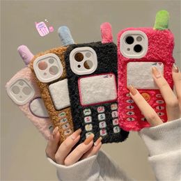 Phone Case Korea Cute 3D Cartoon Plush Fur iPhone 15 14 13 12 Pro Max 11 Winter Fun Fashion Soft Back Cover 231104