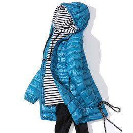 Mulheres jaquetas puffer ultraleve pato para baixo jaqueta 2024 outono inverno portátil com capuz parka casaco blusão outwear 6xl 7xl