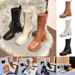 Designer Womens Rain Boots Fashion Waterproof Long Tube Tjock Bottom Side Zipper High Heel Boots With Velvet