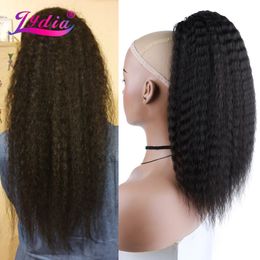 Ponytails Lydia Heat Resistant Synthetic 14"-30" Kinky Straight Hair With Plastic Combs Drawstring Ponytail Extension All Colours Available 230403