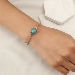 Bangle Synthetic Turquoises Stone Alloy Flower Pendant Bracelet Buckle Chain Ladies Fashion Jewellery Gift For Women