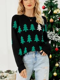 Women's Sweaters Leisure Round Neck Long Sleeved Christmas Tree Knitted Sweater 2023 Winter Fashionable Clothing