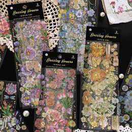 Gift Wrap 3/pcs Vintage PET Flower Stickers Aesthetic Diary Scrapbooking Notebook Hand Account Junk Art Supplies Cute Girl Decal Sticker