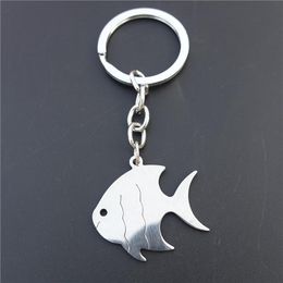 Keychains Tropical Fish Keyring Grey Silver Colour Stainless Steel Men Boys Ocean Sea Jewellery Gift