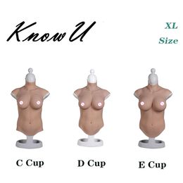 Catsuit Costumes L Size CDE Cup Silicone Breast Forms High Collar Sleeveless Cosplay Fake Artifical Huge Boobs