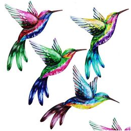 Garden Decorations Metal Bird Wall Art Scpture Outdoor Hanging Ornament Big Hummingbird Pendant For Home Decorat Dhw9F