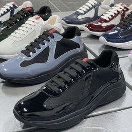 Men Women Americas Cup Xl Leather Sneakers High Quality Patent Leather Flat Trainers Black Mesh Lace-up Casual Shoes Outdoor Runner Trainers Sport Shoe With Box NO53