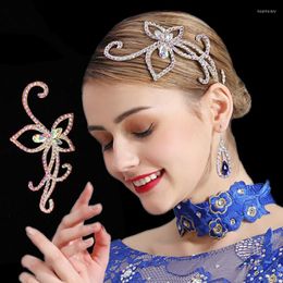 Stage Wear Ballroom Dance Accessories Women Standard Tango Flamenco Foxtrot Rhinestone Headdress Handmade Latin Ornaments DCC278