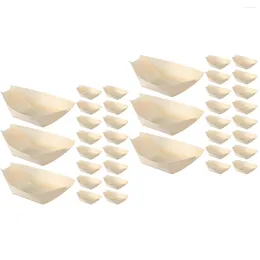 Bowls 240 Pcs Containers Disposable Ship Shape Wood Chip Bowl Sushi Boat Plate Sashimi Tray