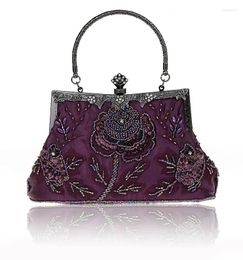 Evening Bags Purple Chinese Women's Beaded Sequined Wedding Bag Clutch Handbag Bride Party Purse Makeup 03331-1-B