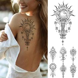 5 PC Temporary Tattoos Waterproof Temporary Tattoo Sticker Moon Sun Mandala Mehndi Lotus Henna Totem Flash Tatto Women Men Back Body Art Fake Tattoos Z0403