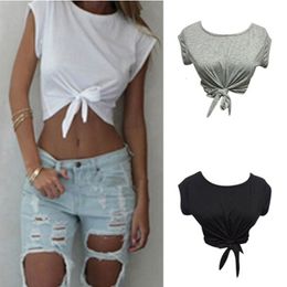 Camisoles Tanks Summer Women Knotted Tie Front Crop Tops ped T Shirt Casual Blouse Camis Ropa Mujer 230404