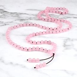 Pendant Necklaces Bohemian Knotted Beaded Natural Stone Pink Spar Crystal 108 Beads Yoga Necklace Bracelet For Women Men Prayer Jewellery