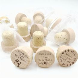 Party Favor 50 personalized red grape wine bottle stoppers carved wooden laser cork bottles customized wedding discounts baby shower parties 230404