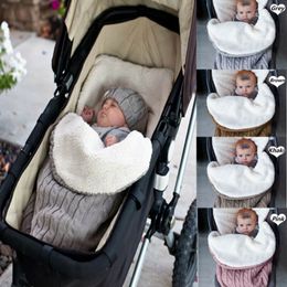 Sleeping Bags born Baby Winter Stroller Wrap Blanket Footmuff Thick Warm Knit Crochet Swaddle Toddler Little Sleep Sack 230404