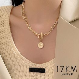 17KM Trendy Gold Carved Portrait Coin Pendant Necklace For Women Punk Silver Color Multilayer Chain Choker Necklace 2021 Jewelry2109