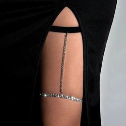 Sexy Boho Rhinestone Elastic Band Bandage Leg Thigh Chain for Women Bikini Summer Adjustable Garter Belt Nightclub Body Jewelry