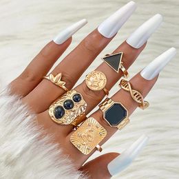 Cluster Rings Luxury Slice DNA Finger For Women Simple Geometry Black Crystal Stone Party Alloy Metal Set Anillos 25316